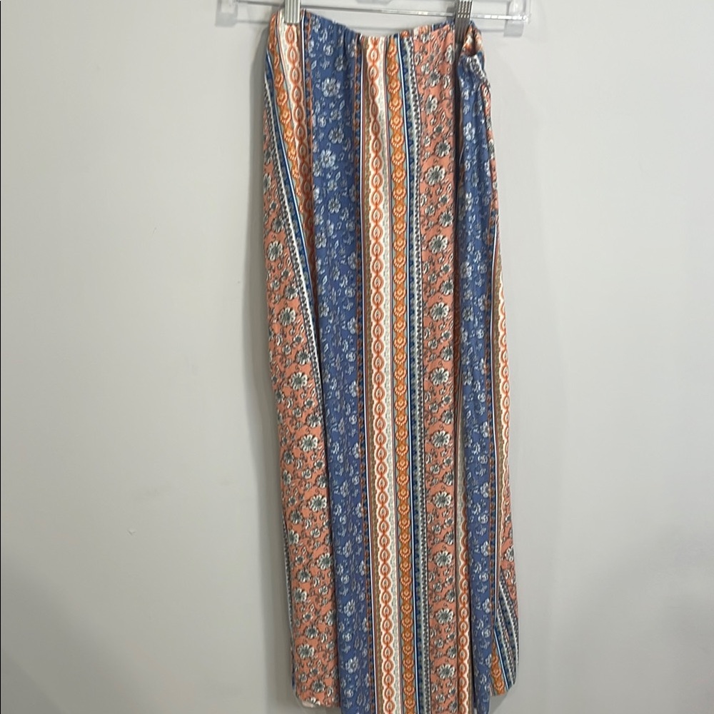 Blue and Orange Wrap Pencil Maxi Skirt